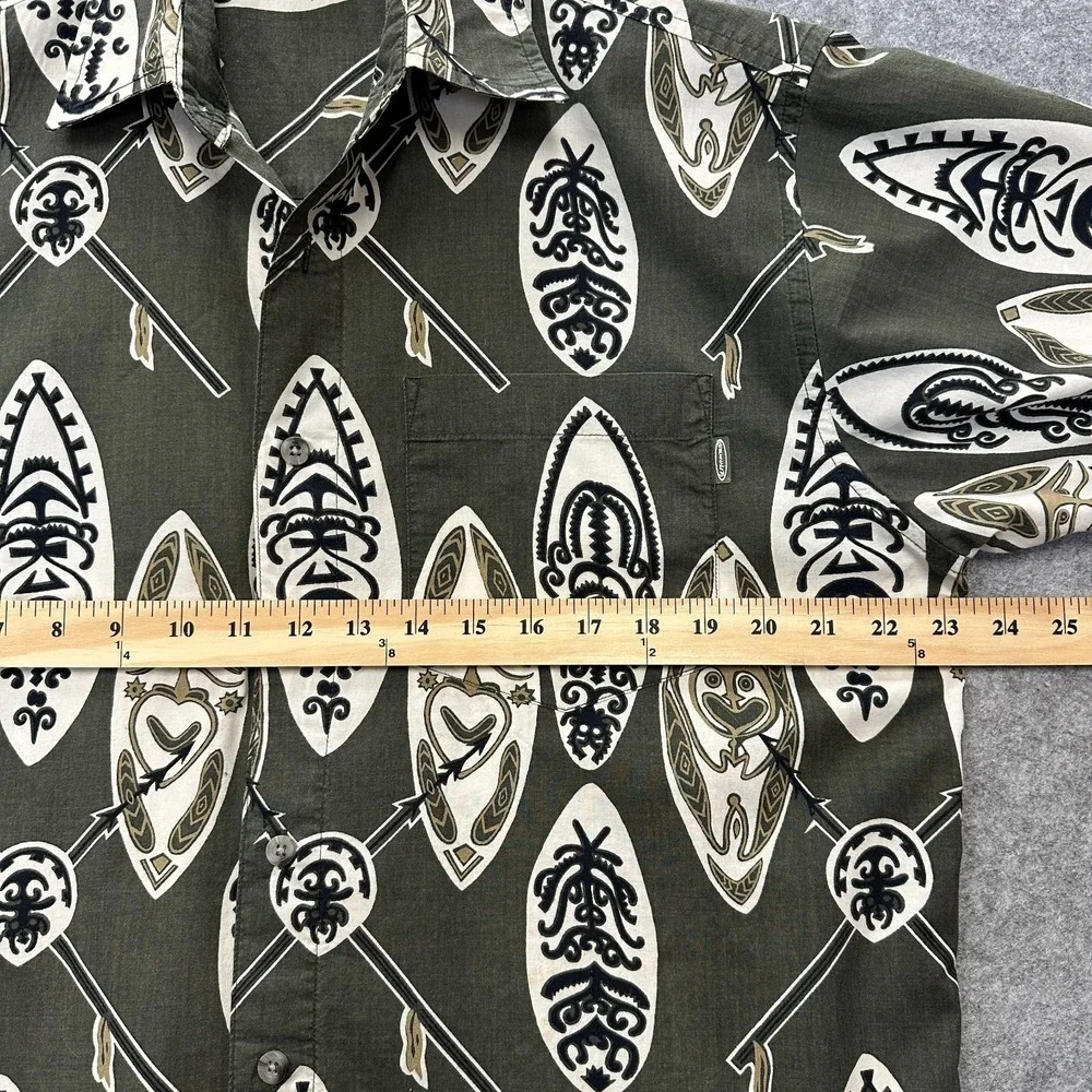 Vintage Sideout Hawaiian Shirt Mens L Green Tribal Tiki 90s Surf Skate - Picture 5 of 8